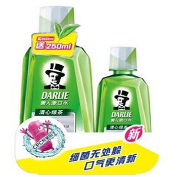 黑人（DARLIE）清心绿茶 漱口水 500ml（送250ml）