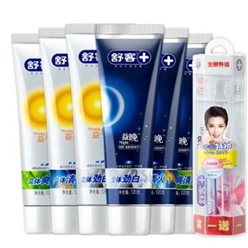舒客早晚立体牙膏 （送护龈牙刷2支）新老包装随机发货 120g 6支装 