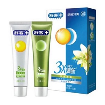 舒客(Saky) 3X持久清新早晚牙膏茶语清新65g+65g