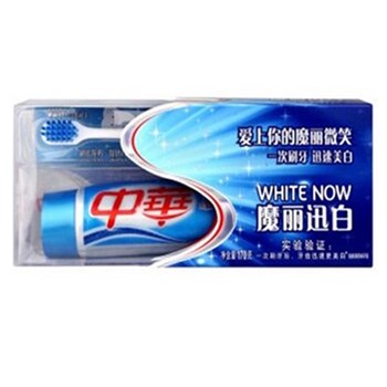 中华(ZHONGHUA)魔力迅白牙膏 绑赠装(酷爽薄荷170g+牙刷)(口气酷爽清新 抵抗蛀牙)141g-200g 
