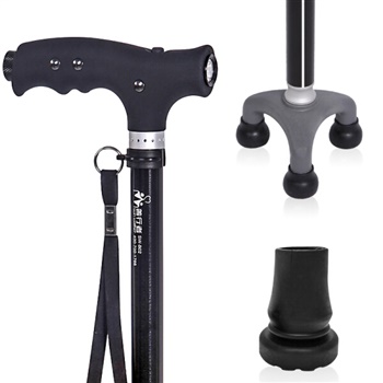 善行者 老人拐杖带灯 可伸缩调节手杖防滑四脚拐棍SW-B02