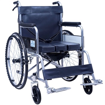 长寿泉轮椅 轻便折叠带坐便 皮革坐便款实心轮