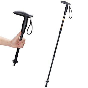 开拓者 PIONEER 狼牙5系 户外登山杖手杖健走杖 拐杖铝合金超短三节伸缩便携徒步老人杖 T型黑色