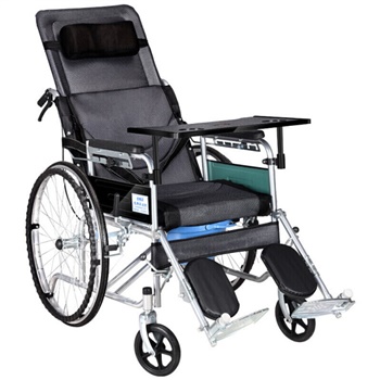 长寿泉 手动轮椅 折叠全躺带坐便桶 实心轮