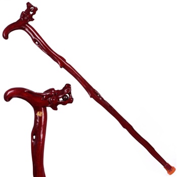 雅轩斋 红木龙头老人拐杖