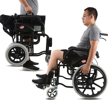 助邦轮椅老人轻便 老年人伤残疾儿童折叠轮椅成人男女 超轻便轮椅16 20寸 16寸经典黑色(无辅助手圈）