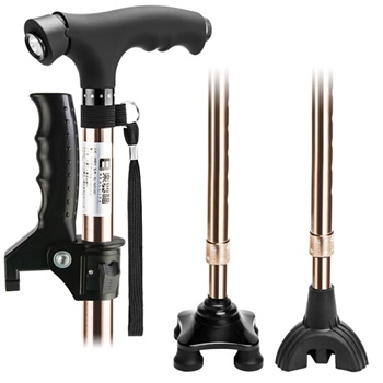 乐来福 REALLIFE 老年人旋转四脚拐杖 多功能带灯 N02S古铜色