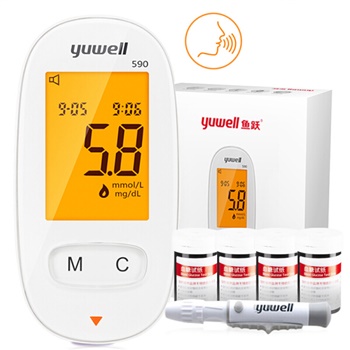 鱼跃 血糖仪590型套装（含100片试纸/采血针）智能免调码 语音背光