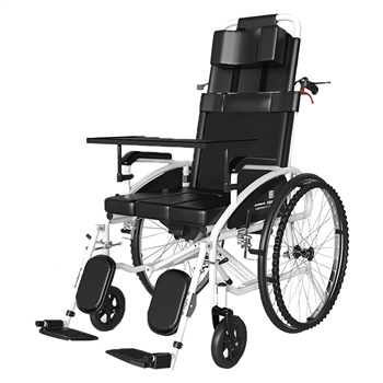 迈德斯特 轮椅老人折叠高靠背带坐便器餐桌老人便携全钢管加固手推车【快速折叠+优质皮革+全躺型】119X